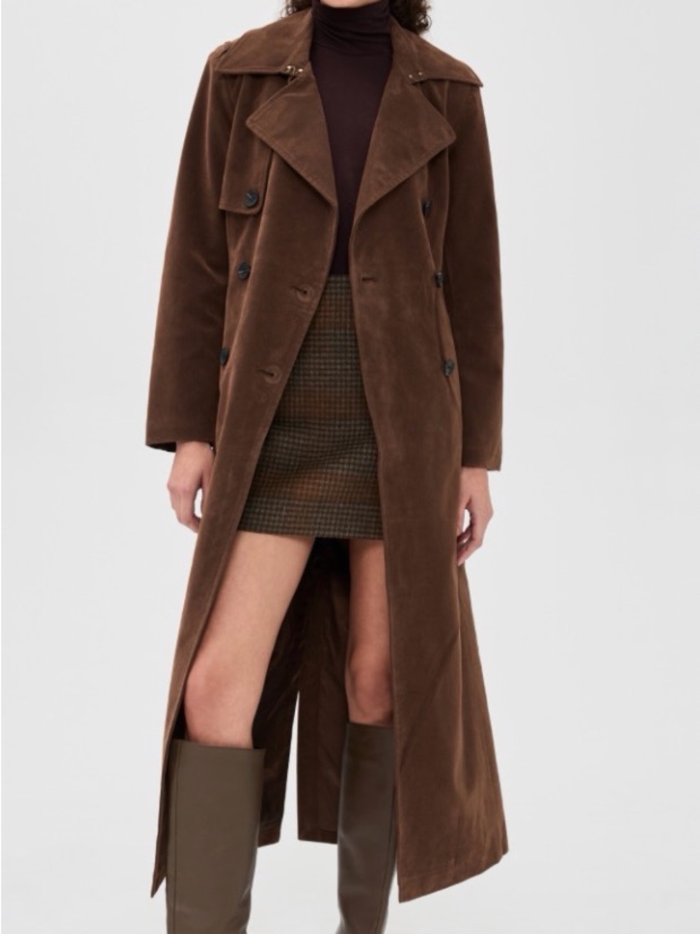 Avec Les Filles Chocolate Brown Long Double-Breasted Trench Coat